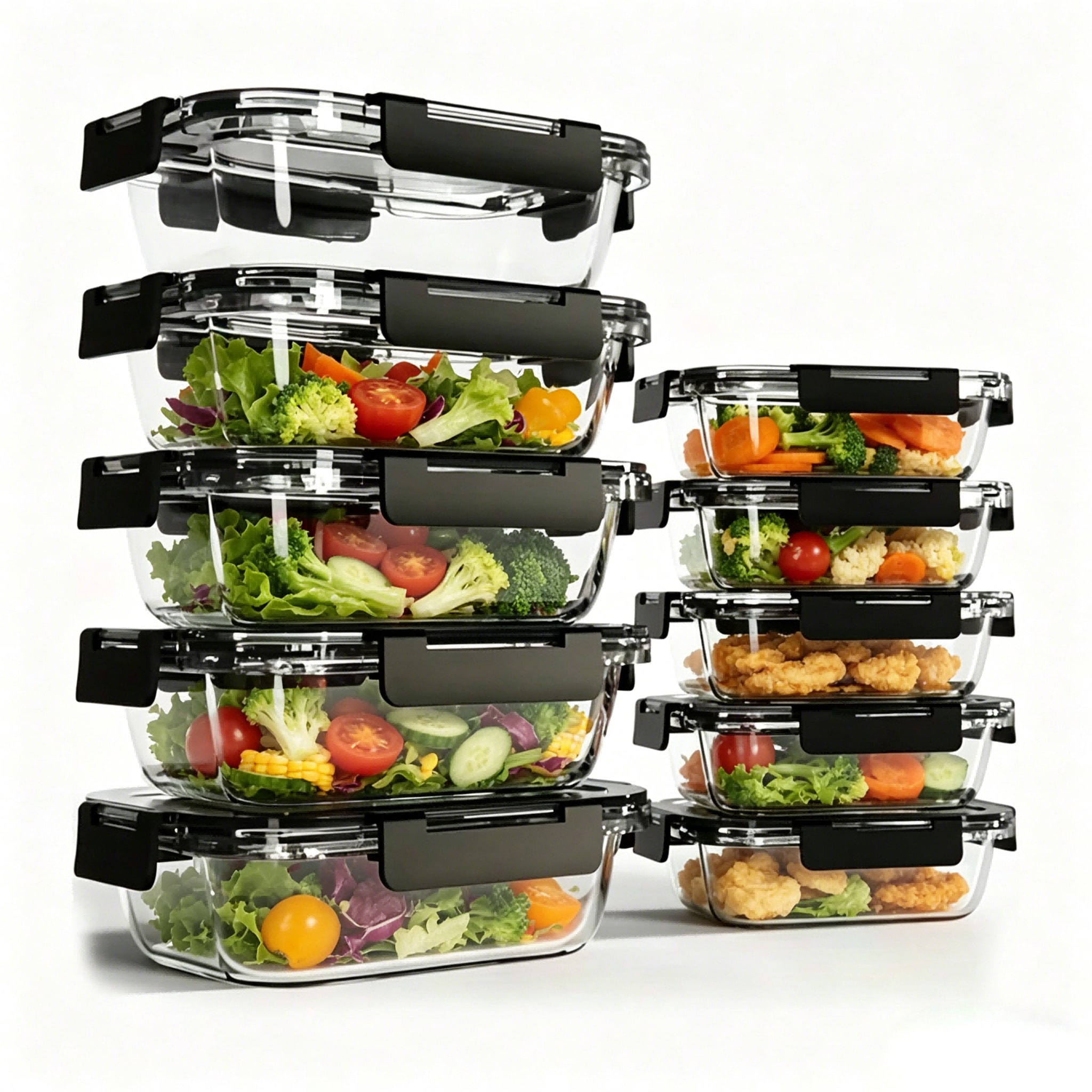 Meal Prep Glass Containers Oven Safe - 10개 세트 유리 식품 보관 용기,