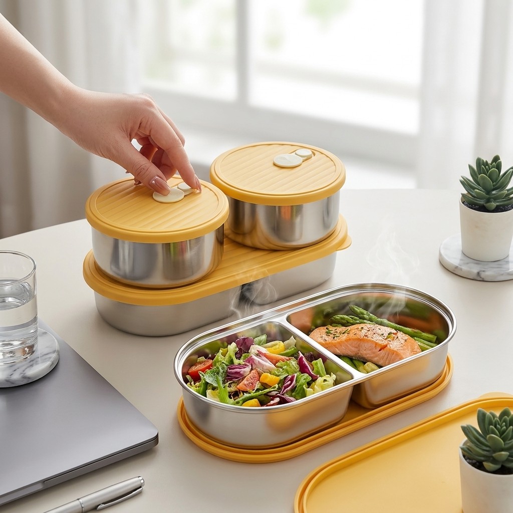 Meal Prep Kinder - 전자레인지용 304 스테인리스 도시락 세트, 분리형