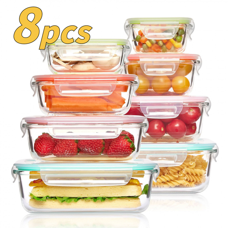 Meal Prep Glass Containers Oven Safe - 8개들이 밀폐 유리 식품 보관 용기,