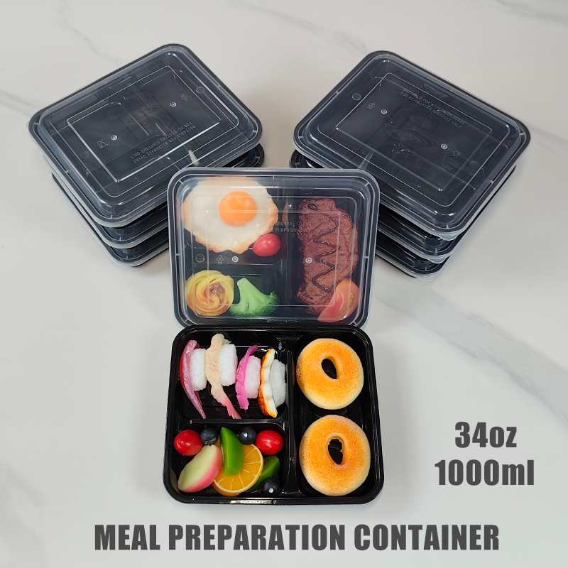 Meal Prep List - 3칸 34온스/1000ml, 12/35개, 누수 방지 식사