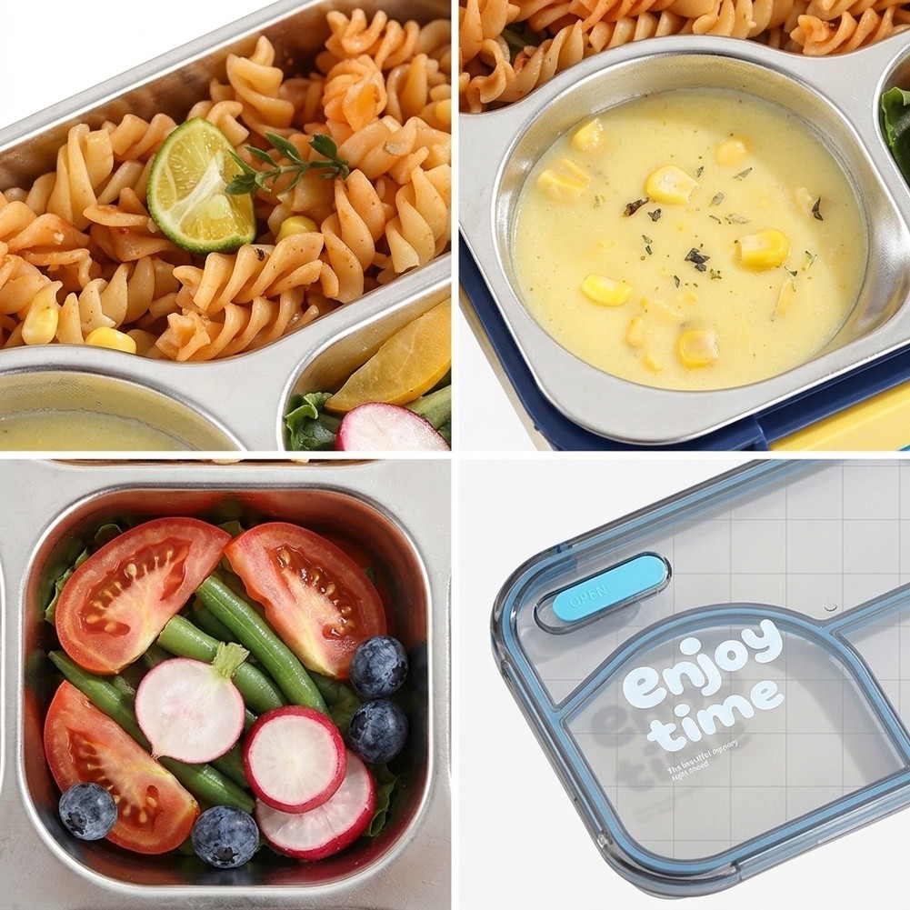 650ml 3칸 누수 방지 스테인리스 도시락 파랑-녹색 - Meal Prep Yellow 리뷰 및 가격