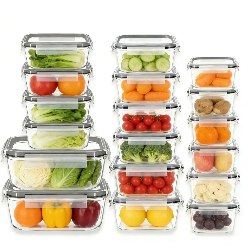 유리 식품 보관 용기 세트 18개, 밀폐형 스냅락 뚜껑 - Meal Prep Glass Containers Oven Safe 리뷰 및 가격