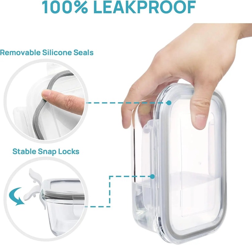 유리 식품 보관 용기 세트 18개, 밀폐형 스냅락 뚜껑 - Meal Prep Glass Containers Oven Safe 리뷰 및 가격