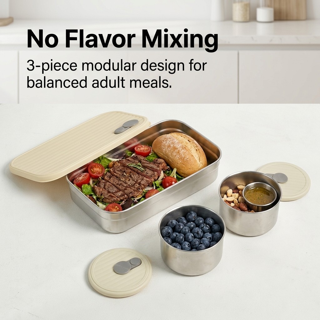 전자레인지 사용 가능 304 스테인리스 도시락 세트 3 - Meal Prep Kinder 리뷰 및 가격